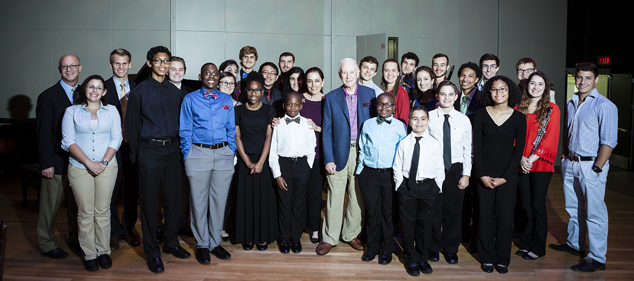 A group photo of mentors and mentees at the Frost School of Music