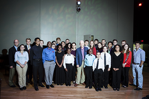 A group photo of mentors and mentees at the Frost School of Music